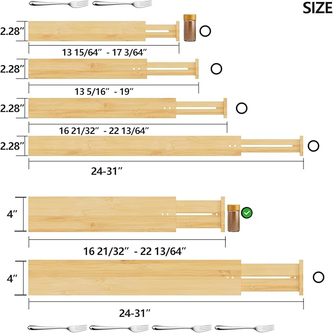 BAMEOS 4" High Drawer Dividers Bamboo Separators Organization Expandable Organizers for Kitchen Bedroom Bathroom Dresser Office 4-pack-Ruum Studio Home