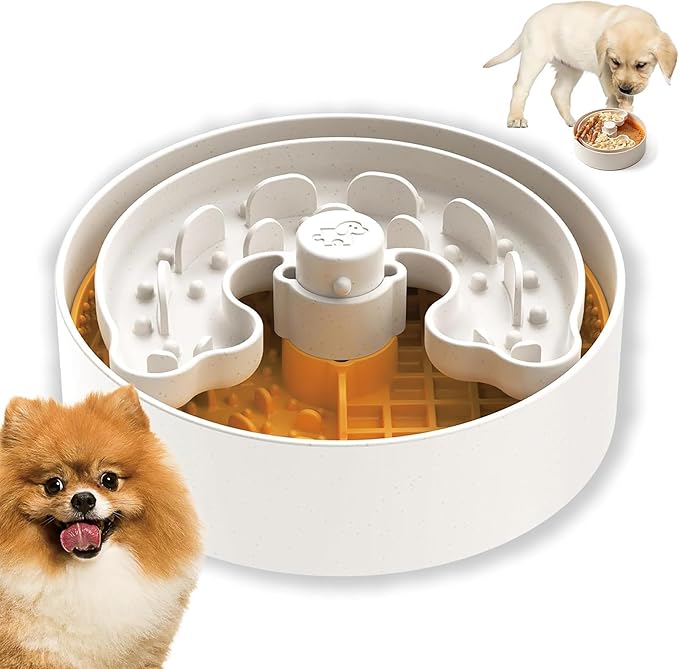 Slow Feeder Dog Bowl with Lick Mat and Puzzle Inserts - Non-Slip Base, Adjustable Speed Design, Dishwasher Safe for Puppies, Orange-Ruum Studio Home