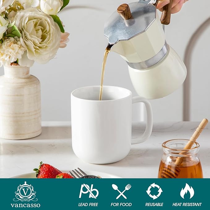 vancasso Porcelain Coffee Mugs Set, 16 oz Ceramic Coffee Cups for Americano Hot Tea Iced Coffee Cold Brew Cocoa Milk Mugs Set of 6, Dishwasher & Microwave Safe, White-Ruum Studio Home