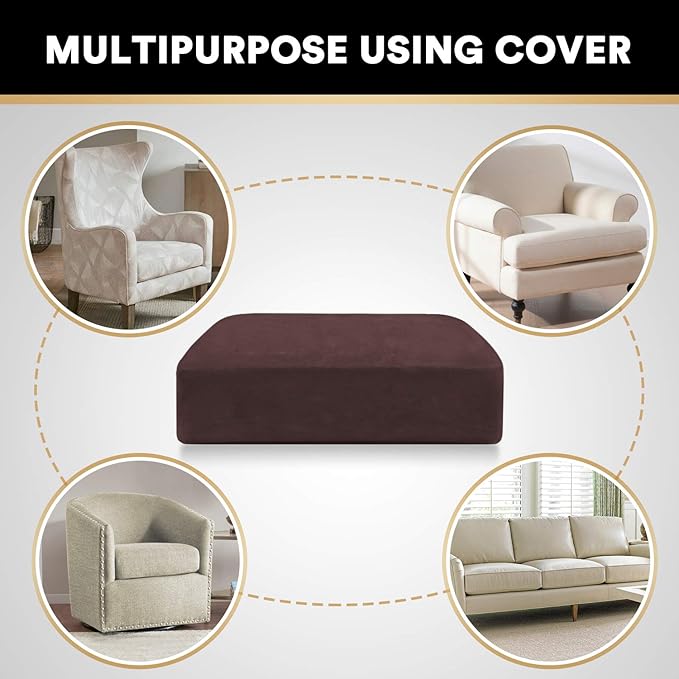 PrinceDeco Couch Cushion Cover Cushion Slipcover for Chair Sofa Cushion Furniture Protector Seat Cushion Sofa Cover for Dog Pet Kid with Elastic Straps Width Up to 29.5", Brown-Ruum Studio Home