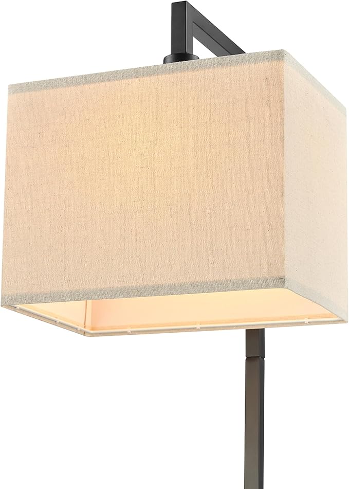 Globe Electric 61000052 60" Floor Lamp, Matte Black, Square White Fabric Shade, On/Off Rotary Switch on Socket, Square Rod, Reading Lamp, Home Office Accessories, Home Décor, Home Improvement-Ruum Studio Home