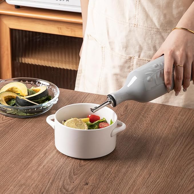 Sweejar Large Olive Oil Dispenser Bottle with Spout, 24 Oz Ceramic Oil Dispenser for Kitchen, Relief Opaque Oil Cruet, Oil Container for Cooking, EVOO, Avocado Oil, Vinegar, Pack of 1(Gray)-Ruum Studio Home