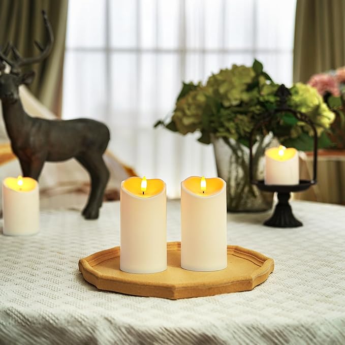 Homemory 6"x3" Outdoor Waterproof Flameless Candles, LED Candles, Battery Operated Candles with Remote and Timers, Electric Fake Plastic Pillar Candles, Ivory White, Set of 2-Ruum Studio Home