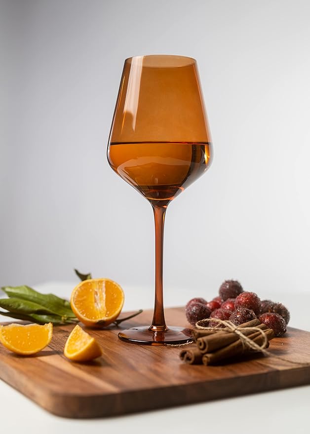 Saludi Original Dark Orange Leaf Wine Glasses, 16.5oz (Set of 6) Stemmed Single Color Rust Terracotta- Great for All Wine Types and Occasions or Gifts - Luxury, Durable, Hand-Blown-Ruum Studio Home