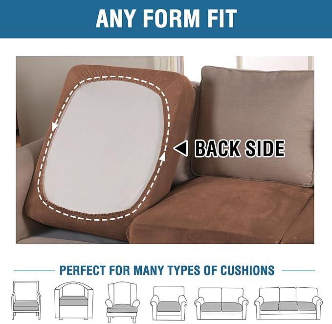 H.VERSAILTEX Velvet Stretch Couch Cushion Cover Plush Cushion Slipcover for Loveseat Cushion Furniture Protector Seat Cushion Sofa Cover (2 Piece Medium Sofa Cushion Covers, Caramel)-Ruum Studio Home
