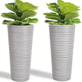 GreenShip 27" Tall Planters, Set of 2 – Black Outdoor Planter for Front Porch & Tall Plants, Weather-Resistant, with Drainage Hole & Rubber Plug (No Plants Included) (Light Gray)-Ruum Studio Home
