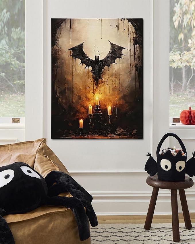 AbcCustomize Halloween Canvas Wall Art - Vintage Moody Bat Poster, Gothic Dark Academia Wall Decor, Spooky Halloween Decor for Farmhouse & Cottage, Fall Decorations Indoor for Living Room & Bedroom-Ruum Studio Home