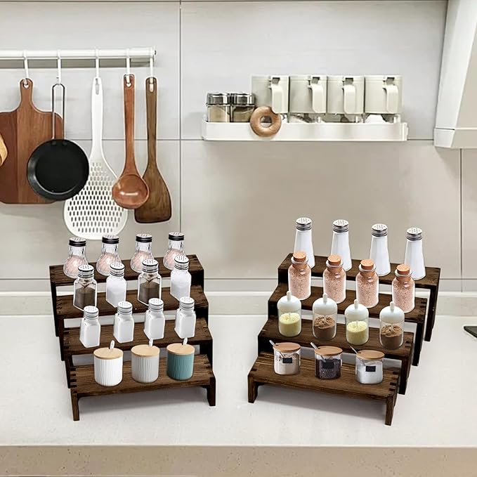 Large Display Wood Risers Wooden Stand 8 Tier Wood Racks Decorative Rectangular, 2 Set 8 Pieces Cupcake Stands Cologne Perfume Organizer Showcase Items(Brown)-Ruum Studio Home