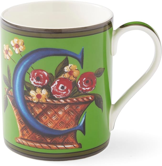 Spode Kit Kemp 12oz Mug, C Initial - Fine China Coffee Cup with Floral Alphabet Design, Custom Letter Mug for Unique Gift Giving - Personalized Kitchen Drinkware, Dishwasher Safe & Stylish-Ruum Studio Home