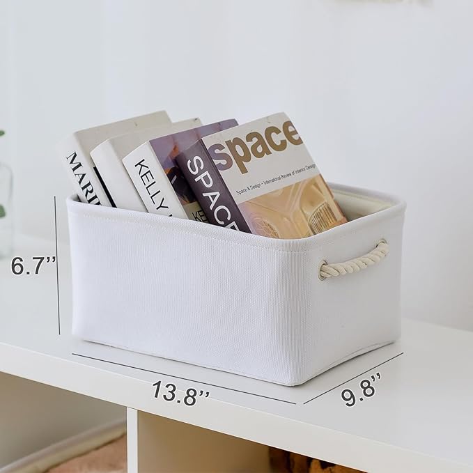 TheWarmHome Storage Bins for Shelves - Medium 3Pack 13.8L*9.8W*6.7H inch Fabric Storage Cubes Canves Storage Basket for Organizing Toys Baby Clothes Gift Dog (White)-Ruum Studio Home