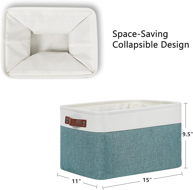 DULLEMELO Storage Baskets for Organizing,Rectangular Fabric Storage Bins with Handles for Office,Bedroom(3-Pack -15 inch X 11 inch X 9.5 inch, White&Dark Green)-Ruum Studio Home