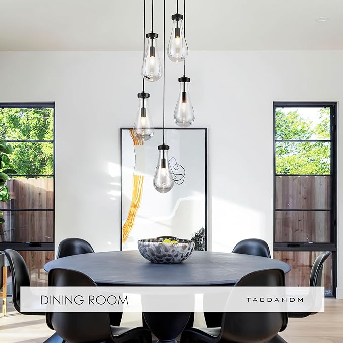 5-Light Raindrop Pendant Light Fixtures, Black Glass Pendant Lighting, Teardrops Modern Hanging Light for Entryway Foyer Kitchen Island Dining Living Room Hallway-Ruum Studio Home