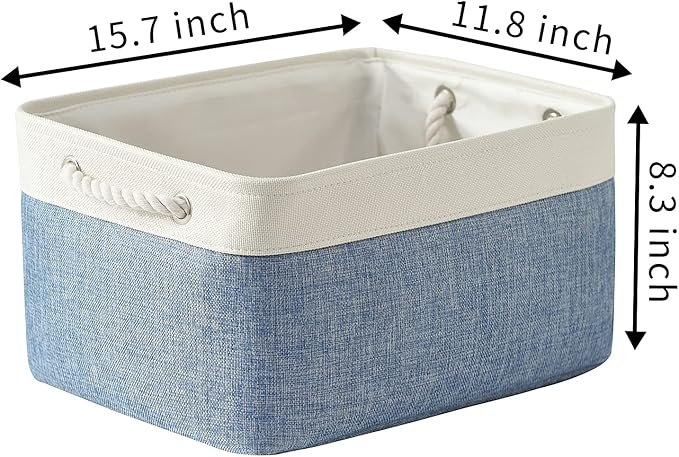 TcaFmac Storage Bins for Organization - Large 3 Pack Canvas Storage Basket for Shelves with Handles, Collapsible Baskets for Organizing for Closet Dog Laundry (White & Blue16x12x8 inch)-Ruum Studio Home