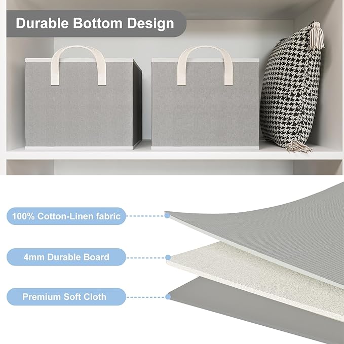 Closet Storage Bins, Fabric Closet Organizers and Storage Basket for Shelves, Collapsible Shelf Baskets for Organizing Shelves, Bedroom Clothes Basket, Gray, 3 Pack-Ruum Studio Home