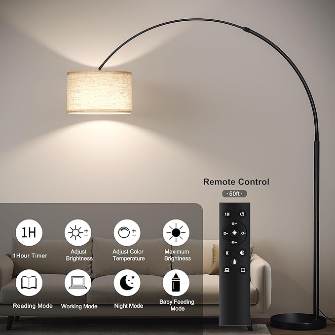 SUNMORY 82" Tall Arc Floor Lamps for Living Room, Large Floor lamp with Remote Control, Modern Curved Floor lamp, Corner Lamp for Dining Room, Office-Ruum Studio Home