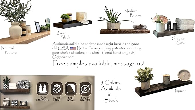 joelsantiques - 48 Inch Wooden Floating Shelves for Wall - 48x6x2 in - Made of Natural Wood - Long Heavy Duty Rustic Wall Shelves for Bedroom - Perfect for Living Room, Kitchen - Black-Ruum Studio Home