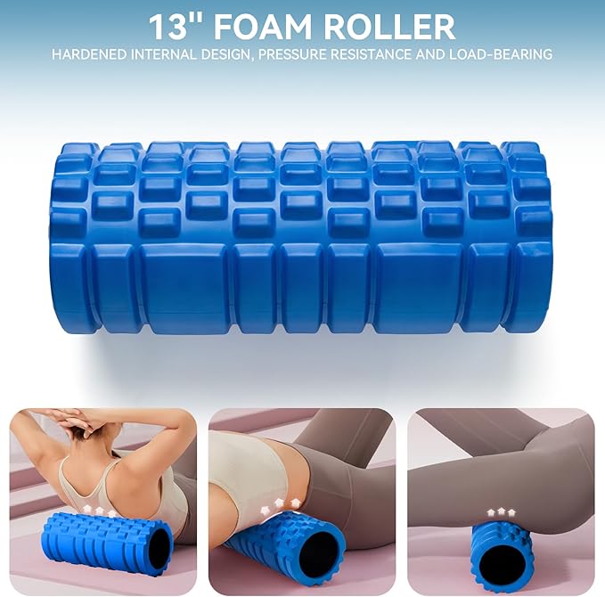 5 in 1 Foam Roller Set for Deep Tissue Muscle Massage, High Density Trigger Point Fitness Patented Exercise Foam Roller, Massage Roller, Massage Ball, Resistance Band, for Whole Body-Ruum Studio Home