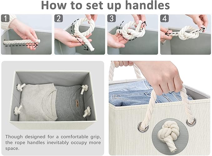 StorageWorks Large Storage Bins with Lids, Decorative Storage Boxes with Lid and Soft Rope Handles, Foldable Storage Baskets for Closet, Shelves, Stackable, Ivory and White, 3-Pack-Ruum Studio Home