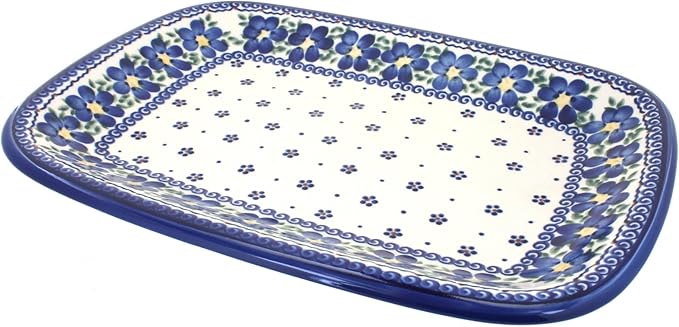 Blue Rose Polish Pottery Spring Blossom Large Rectangular Serving Platter-Ruum Studio Home