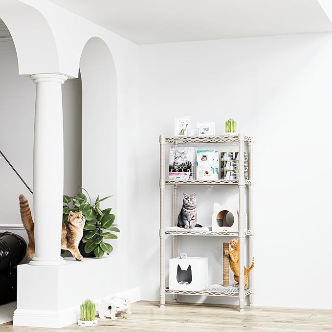 1000 lbs 4-Shelf Standing Storage Shelves Heavy Duty Metal Shelving Unit Adjustable Wire Rack for Office Garage Kitchen, Light Tan 11.8 D x 23.6" W x 47.5" H-Ruum Studio Home