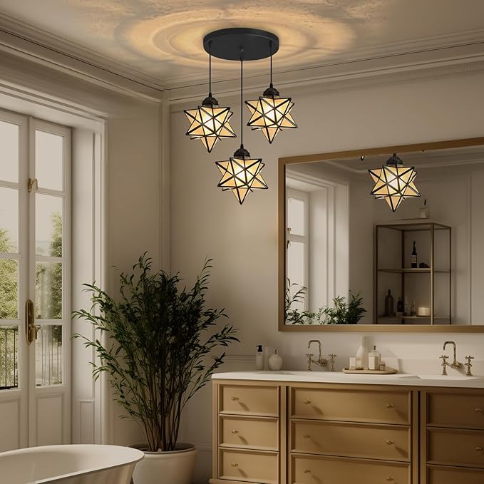 Frosted White Glass Dining Room Chandelier Farmhouse Pendant Lights for Kitchen Island Light Fixture Modern Chandeliers with Warm Light Bulbs Black-Ruum Studio Home