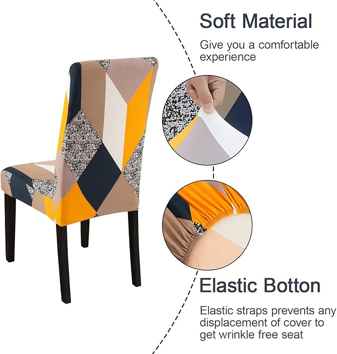JQinHome Chair Covers for Dining Room 6 Pack,Magic Cube High Stretch Removable Washable Parsons Chair Slipcover for Home Party Hotel Wedding Ceremony (Geometric Patterns)-Ruum Studio Home