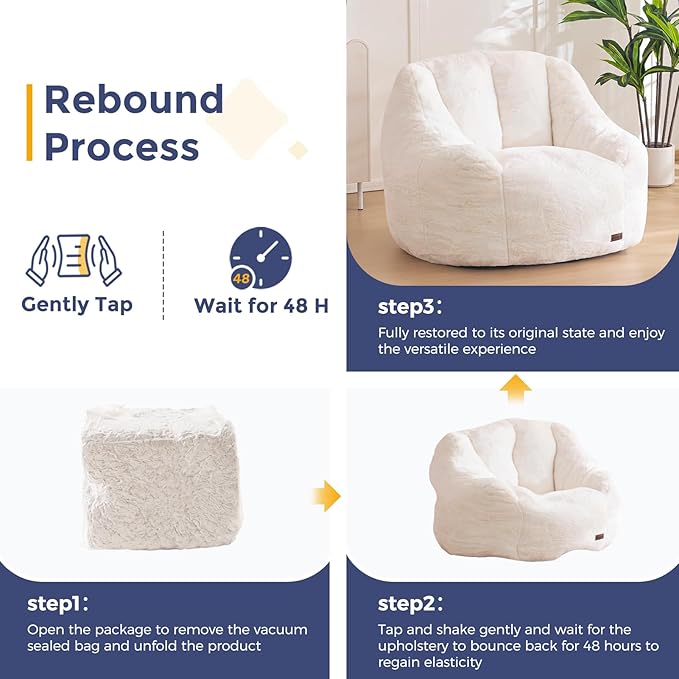 MAXYOYO Bean Bag Chair, Comfy Bean Bag Sofa with Back Support, Faux Fur Bean Bag Chair for Adults and Kids, Stuffed Floor Sofa for Living Room, Bedroom, Apartment, Beige-Ruum Studio Home