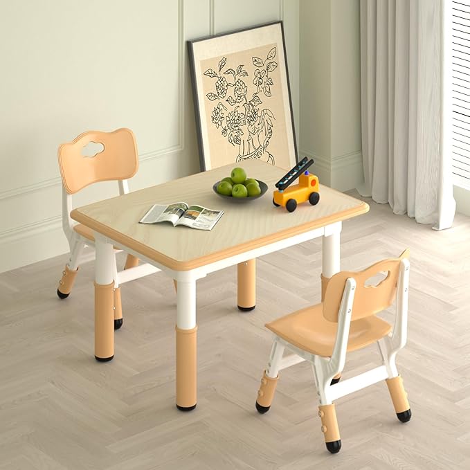 Kids Study Table and 2 Chairs Set,Height Adjustable Table and Chairs for Children and Toddlers,31.5"X23.6"Graffiti Desktop,Suitable for Daycare,Classrooms, Home-Ruum Studio Home