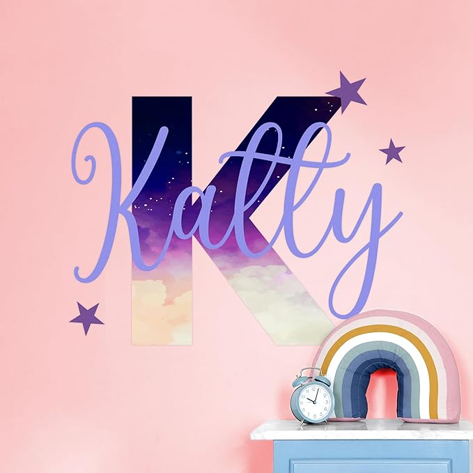 Custom Stickers Name Wall Decor I Personalized Name Sign for Room Decor | Multiple Custom Name & Initial I Decal for Baby Girl Nursery Decor I Nursery Wall Decal for Baby (B. Night Sky)-Ruum Studio Home