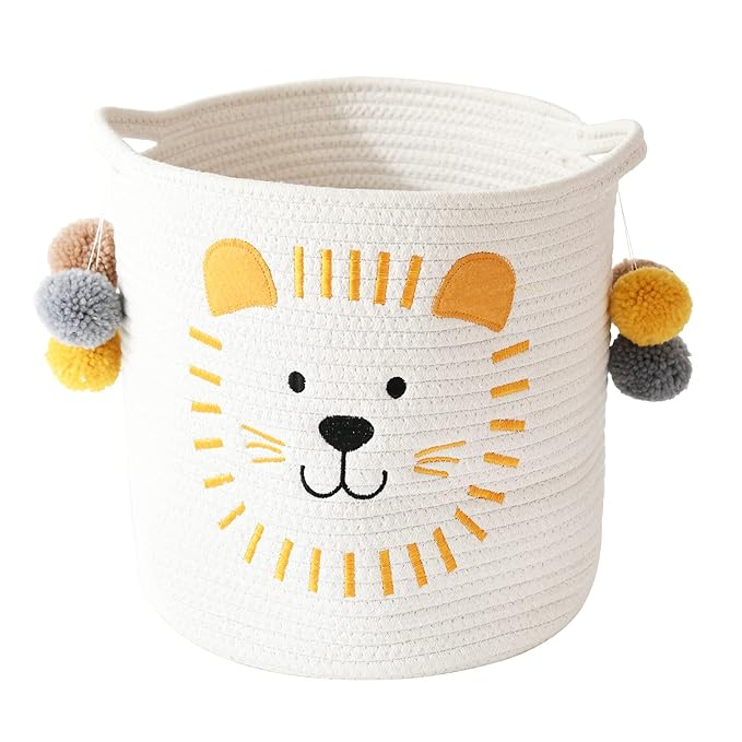 INough Toy Storage Baskets Cute Laundry Basket with Handles Dog Toy Storage Basket Durable Large Cotton Rope Storage Bins Home Organizer Solution for Office, Bedroom, Closet, Toys & Laundry (Lion)-Ruum Studio Home