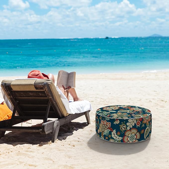 LVTXIII Inflatable Stool Ottoman Footrest with Handle, All Weather Foot Rest, Indoor or Outdoor Use for Home Patio Garden and Camping, D21 x H9, Peacock Blue-Ruum Studio Home