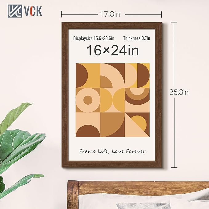 VCK 16x24 Picture Frame 3 Pack, Brown Wood Poster Frame with Exclusive Wood Grain, Wall Mounting Hanging-Ruum Studio Home