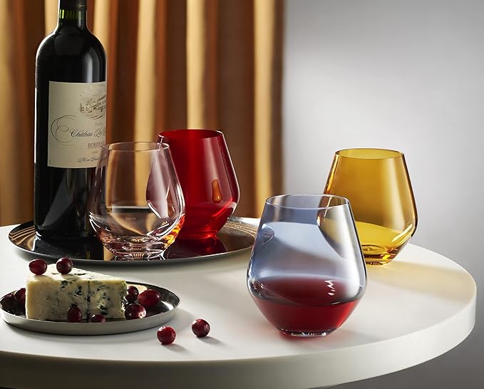 Godinger Wine Glasses, Stemless Wine Glasses, Red Wine Glasses, Drinking Glasses, European Made Stemless Wine Glass - Blush, 17oz, Set of 4-Ruum Studio Home