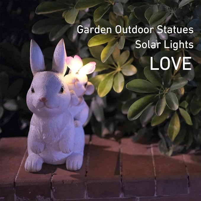 Solar Garden Statues Rabbit with Solar Lights,Mother&Baby Bunny Figurine with Butterfly Changing Lights for Yard Art Garden&Patio Decor,Unique Easter&Birthday Gifts for Women Mom Grandma-Ruum Studio Home
