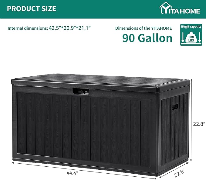 YITAHOME 90 Gallon Double-Wall Deck Box with Side Handles, Outdoor Large Storage for Patio Furniture Cushions, Garden Pool Accessories, Water Resistant & Lockable-Ruum Studio Home