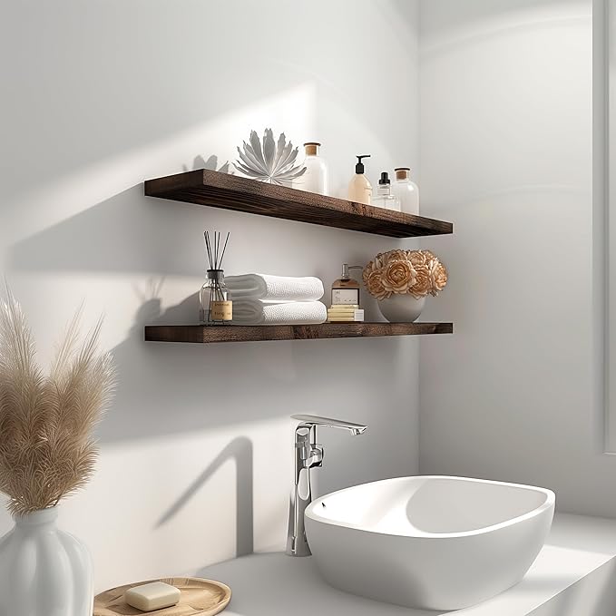 36 Inch Floating Shelves for Wall Rustic Brown Wood Wall Shelves for Bedroom Set of 4-Ruum Studio Home
