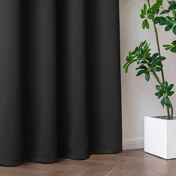 Blackout Curtains 90 Inch Length for Bedroom, Thermal Insulated Blackout Curtains 2 Panels Set, Solid Grommet Privacy Room Darkening Drapes for Living Room Windows(W52 x L90, Dark Grey)-Ruum Studio Home
