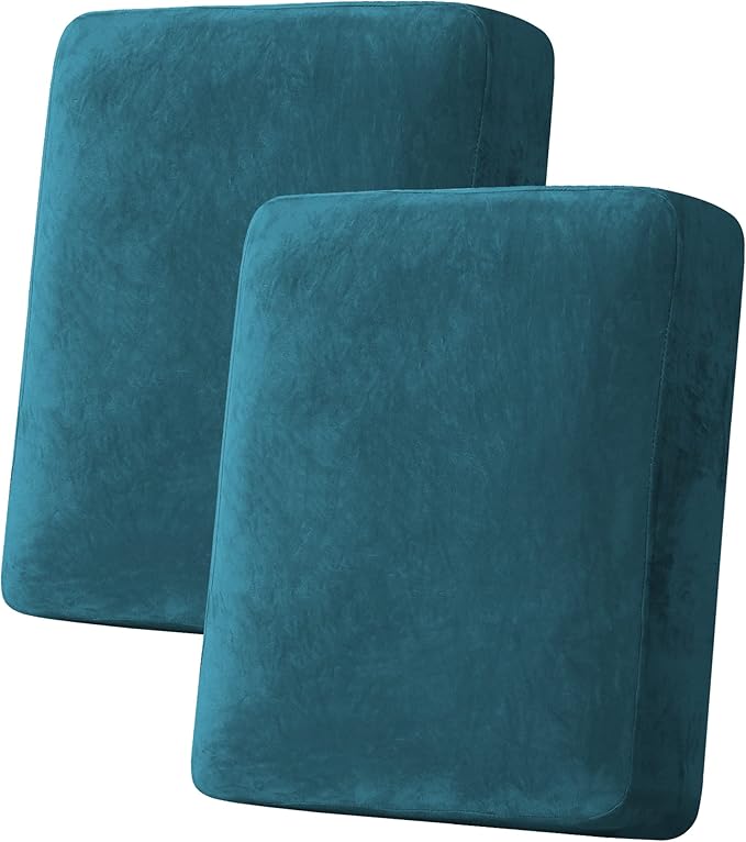 H.VERSAILTEX Velvet Stretch Couch Cushion Cover Plush Cushion Slipcover for Chair Loveseat Sofa Cushion Furniture Protector Seat Cushion Sofa Cover (2 Piece Medium Sofa Cushion Covers, Deep Teal)-Ruum Studio Home