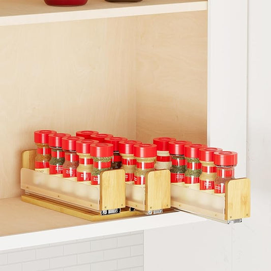 SpaceAid Bamboo Pull Out Spice Rack Organizer for Cabinet, Heavy Duty Slide Out Seasoning Kitchen Pantry Sliding Vertical Organization, 7.6" Wide, 3 Drawers(2" Wide), 1-Tier, Natural-Ruum Studio Home