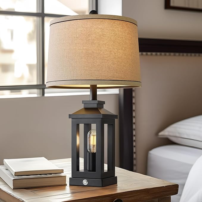 23.75" Retro Farmhouse Black Table Lamp for Living Room Bedroom Nightstand Set of 2 Touch Control Bedside Nightlight Vintage Modern Lamp with USB C+A Ports and 2 Light Sources-Ruum Studio Home