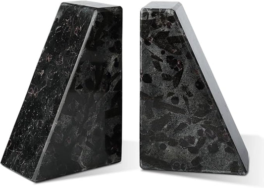 Marble Bookend for Heavy Books, Decorative Bookends for Shelves, Durable and Heavy-Duty Book End for Hardback Book & CDS, Unique Book Stopper & Holder, Meteorus, Set of 2-Ruum Studio Home