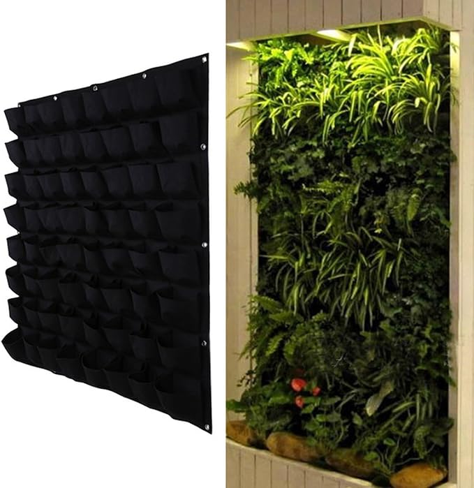 Ogrmar 64 Pockets Vertical Wall Garden Planter Plant Grow Bag for Flower Vegetable for Indoor/Outdoor (64 Pockets, Black)-Ruum Studio Home