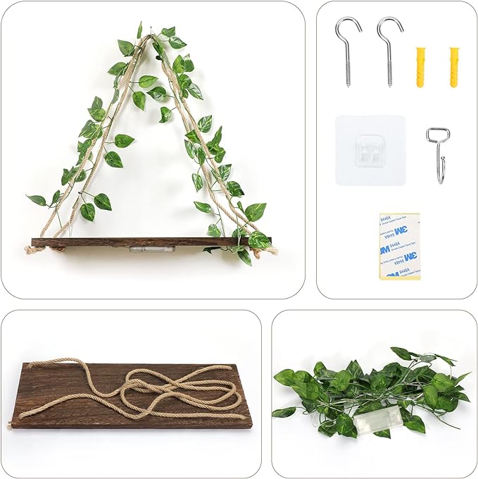 Floating Shelves for Wall,Plant Wall Decor,Hanging Shelf,Cottage Core Decor,Room Decor Aesthetic,Boho Room,Adhesive Shelves,Floating Shelves for No Drilling,Two-Piece Set(Green Leaf)-Ruum Studio Home