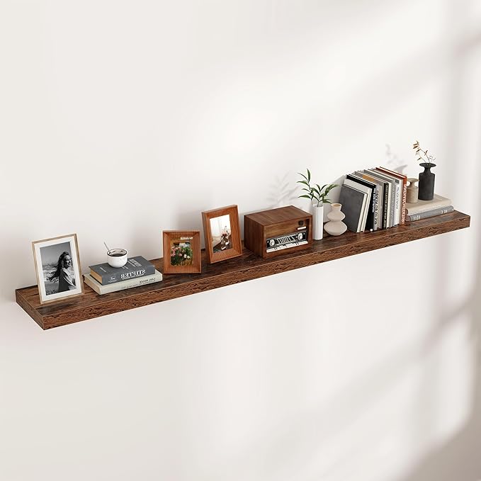 Floating Shelves for Wall, Large Wall Mounted Shelves with Invisible Brackets, Long Wood Floating Shelf for Living Room, Bedroom, Kitchen, (Brown, 72" W x 9" D x 1.5" H)-Ruum Studio Home