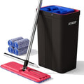 JOYMOOP Mop and Bucket with Wringer Set, Hands Free Flat Floor Mop and Bucket, with 4 Washable Microfiber Pads, Wet and Dry Use, Floor Cleaning System - Black+Red+Slate Blue-Ruum Studio Home