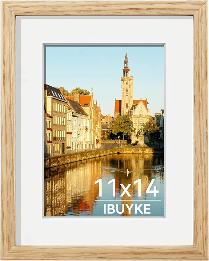IBUYKE 11 x14 Picture Frame,Solid Oak Wood 11x14 Photo Frame with Mat to 8x10,11x14 Picture Frames With Tempered Glass,Wall Mount Display,Home Decor,Natural Oak 14 x 11 Frame,UWPF1114N-Ruum Studio Home
