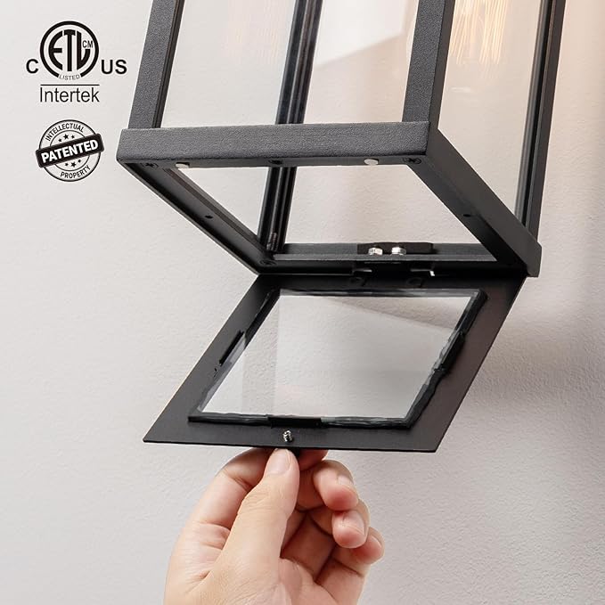 mirrea 18" Classic Outdoor Wall Sconce 1 Light in Matte Black Rectangular Metal Frame and Clear Glass Shade Waterproof Porch Light Patio Light Pack of 2-Ruum Studio Home
