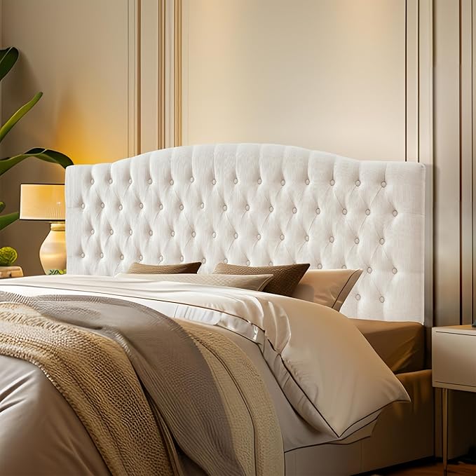 Linen Upholstered Headboard King/Cal King Size Latest Model Wall Mount, Bed Frame Mount, Featuring High-Density Sponge Padding, Luxury Texture Easy Assembly Comfort and Style-Ivory-Ruum Studio Home