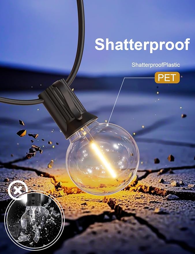 RTTY Outdoor String Lights 100 FT Globe LED Patio Lights with G40 Plastic Bulbs,Waterproof Shatterproof Dimmable Connectable Hanging for Backyard Porch Balcony Party Cafe Deck Decor-Ruum Studio Home