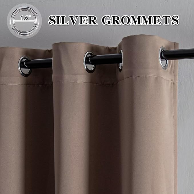 Blackout Curtains 108 Inches Long for Bedroom, Thermal Insulated Blackout Curtains 2 Panels Set, Solid Grommet Privacy Room Darkening Drapes for Living Room Windows(W52 x L108, Khaki)-Ruum Studio Home